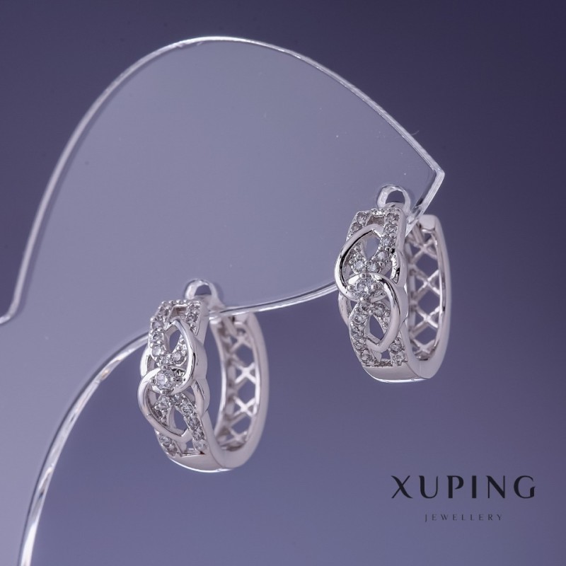Orecchini Xuping placcati rodio con strass bianchi 6×14 mm