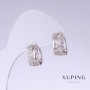 Orecchini Xuping con strass bianchi, lunghezza 14 mm, spessore 7 mm, rodio