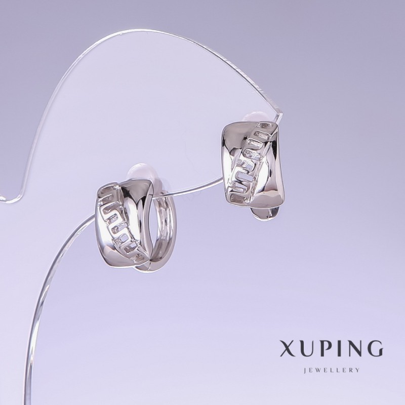 Orecchini Xuping, lunghezza 14 mm, spessore 8 mm, rodio