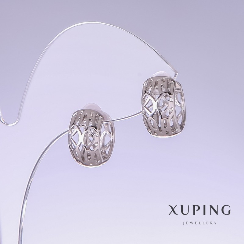 Orecchini Xuping, lunghezza 14 mm, spessore 8 mm, rodio