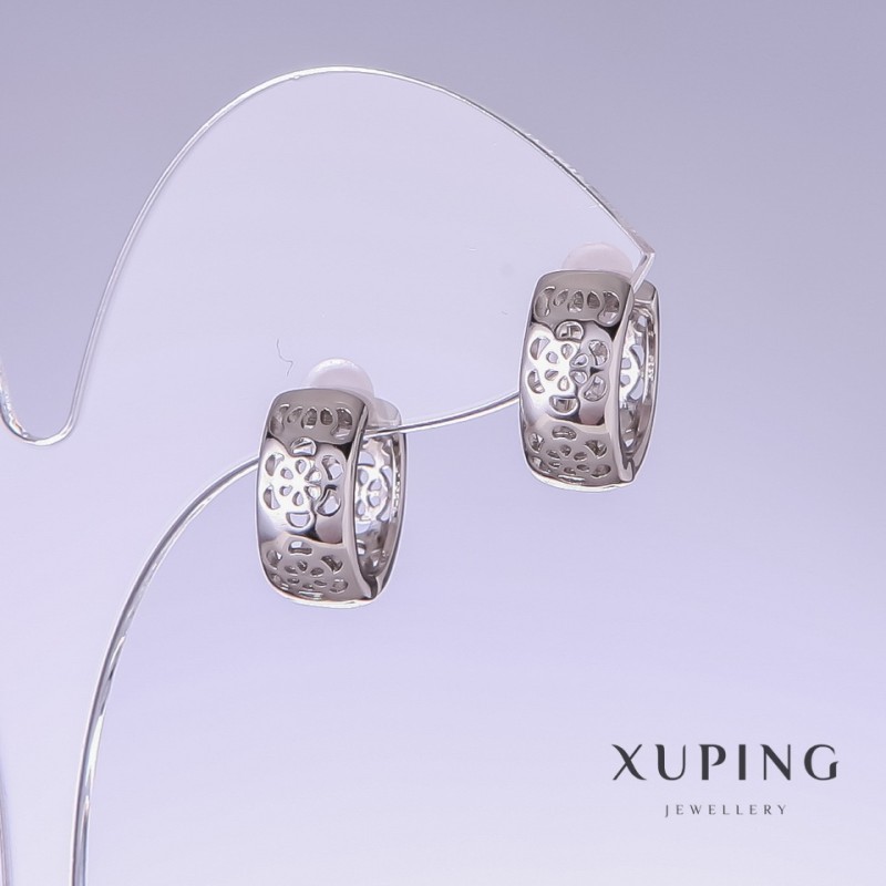 Orecchini Xuping rodio, lunghezza 14 mm, spessore 6 mm
