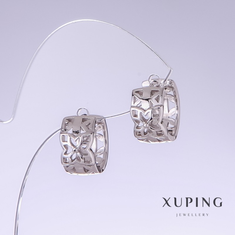 Orecchini Xuping rodiati, lunghezza 15 mm, spessore 8 mm