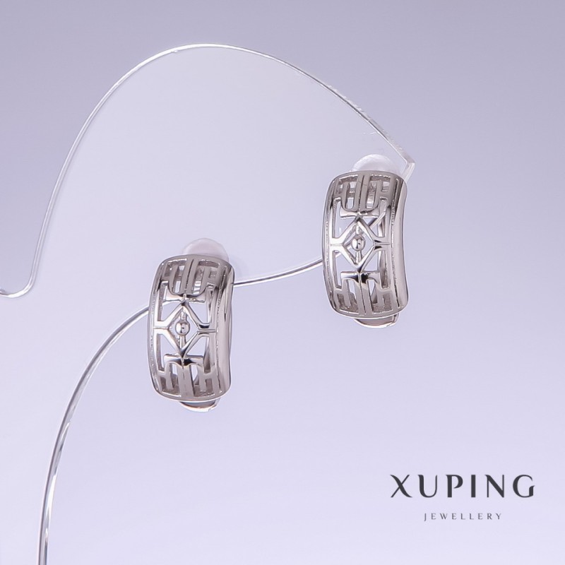 Orecchini Xuping, lunghezza 15 mm, spessore 8 mm, rodiati