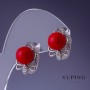 Orecchini Xuping con perle rosse di Maiorca 17x13 mm, rodio