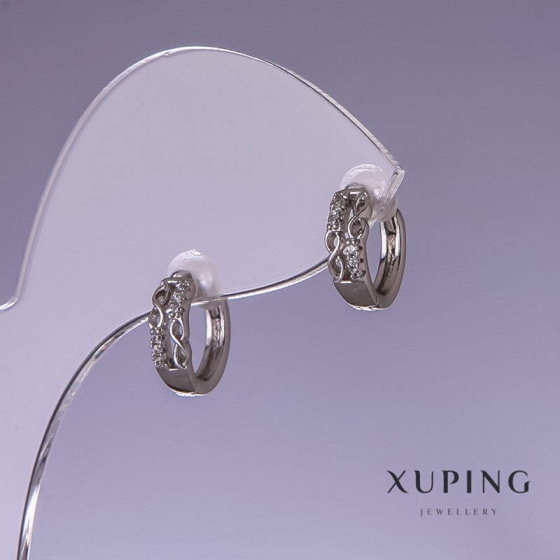 Orecchini Xuping con strass bianchi 11x4 mm rodio