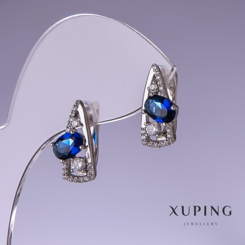 Orecchini Xuping con zirconi blu rodiati 17×8 mm