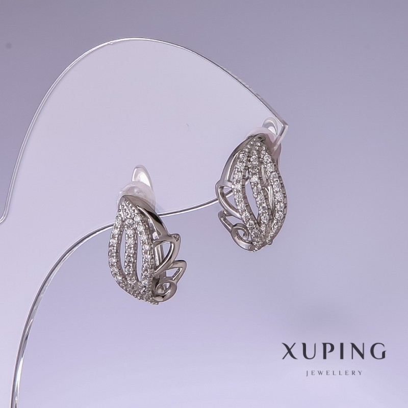 Orecchini Xuping con strass bianchi 14×10 mm rodio placcato