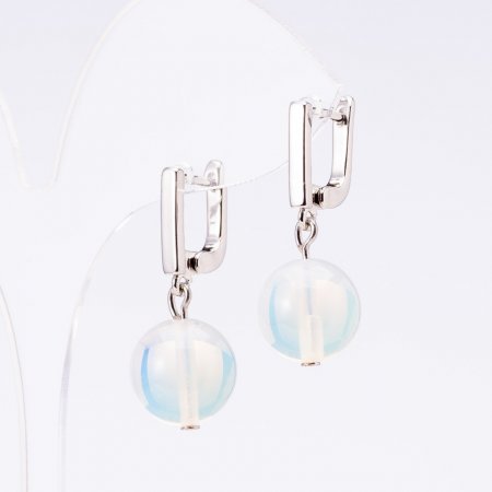 Orecchini «Elegante» con pietra lunare, diametro 14 mm, lunghezza 3 cm
