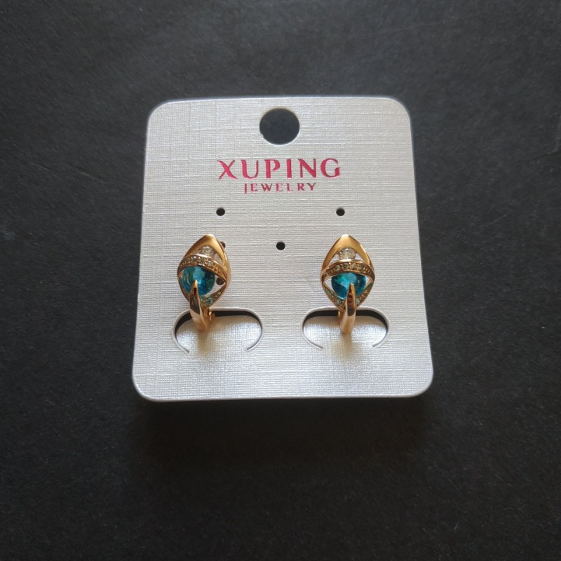 Orecchini Xuping con pietre azzurre 15x12 mm, oro 18K