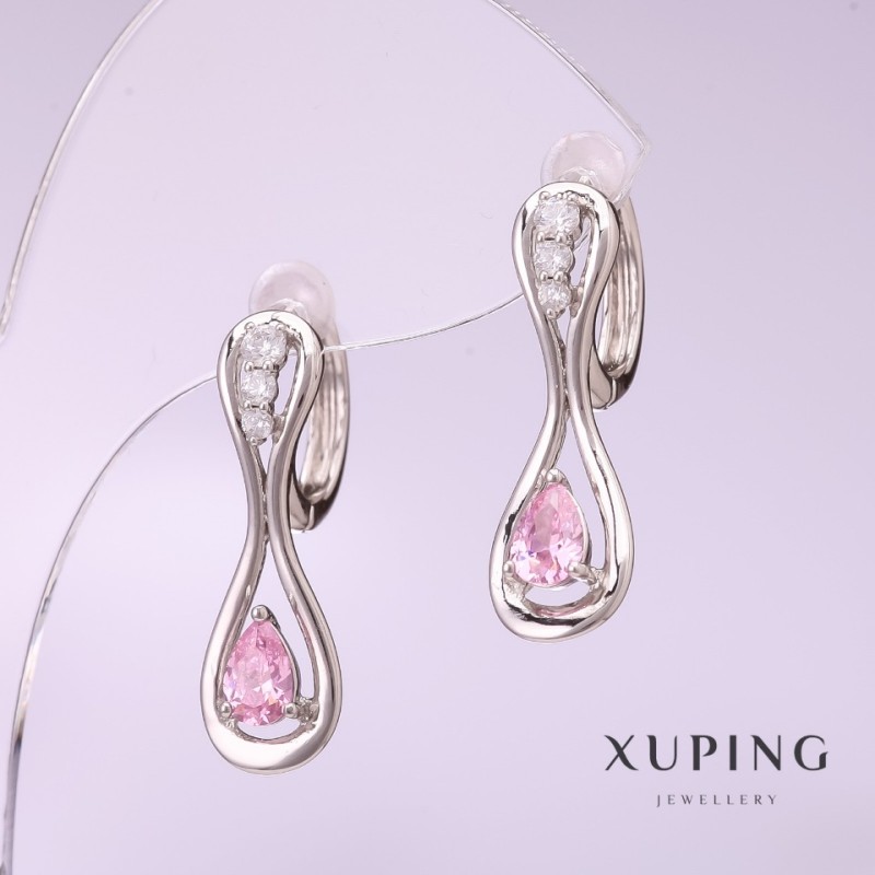 Orecchini Xuping con pietra rosa 25×8 mm rodiati