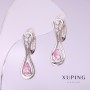 Orecchini Xuping con pietra rosa 25×8 mm rodiati