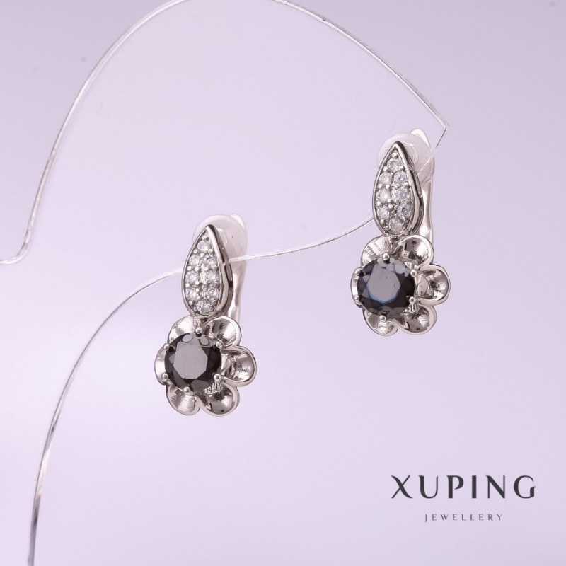 Orecchini Xuping con pietra nera 16x9 mm rodiati