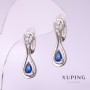 Orecchini Xuping con pietra blu 25×8 mm rodiati
