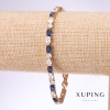 Braccialetto Xuping con pietre bianche e blu, spessore 4,5 mm, lunghezza 18-21 cm, doratura in oro 18k