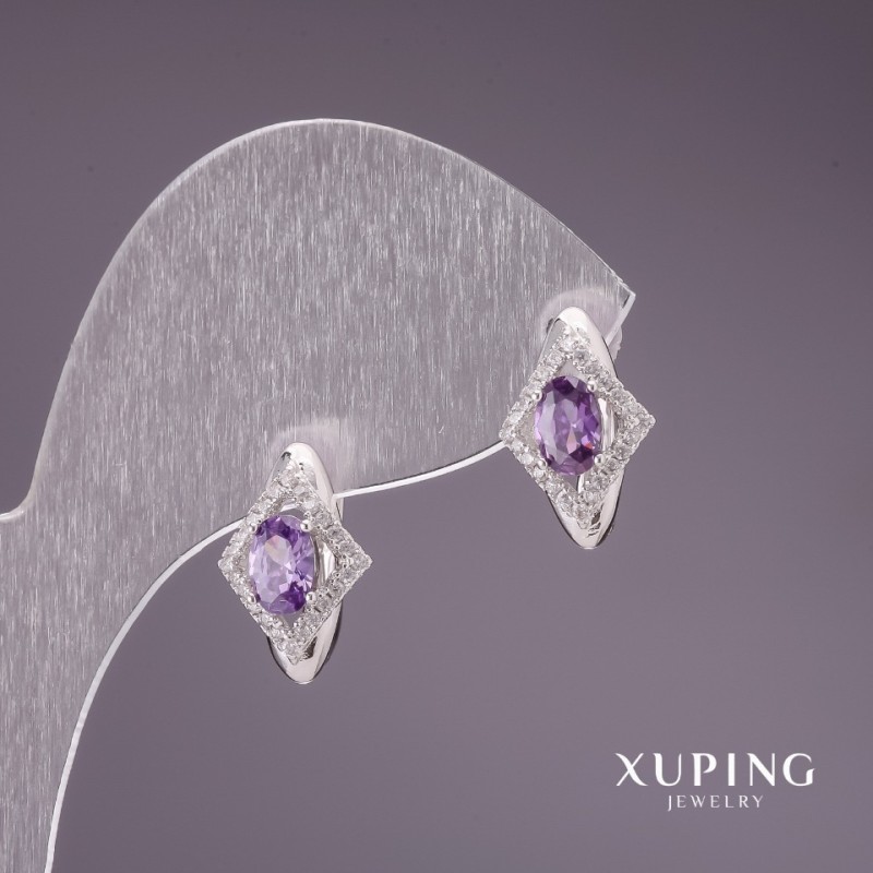 Orecchini Xuping rodiati con pietre viola 15x10 mm