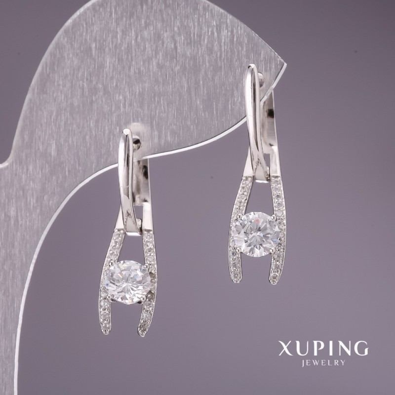 Orecchini Xuping rodiati con pietre bianche 28×7 mm