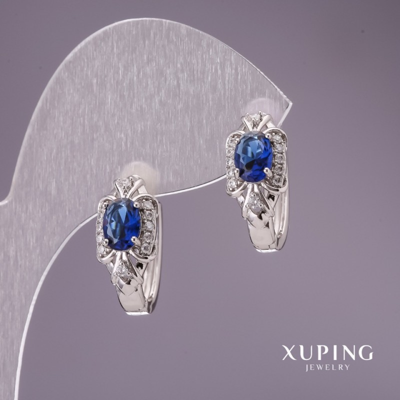 Orecchini Xuping con pietre blu 18x8 mm rodiati