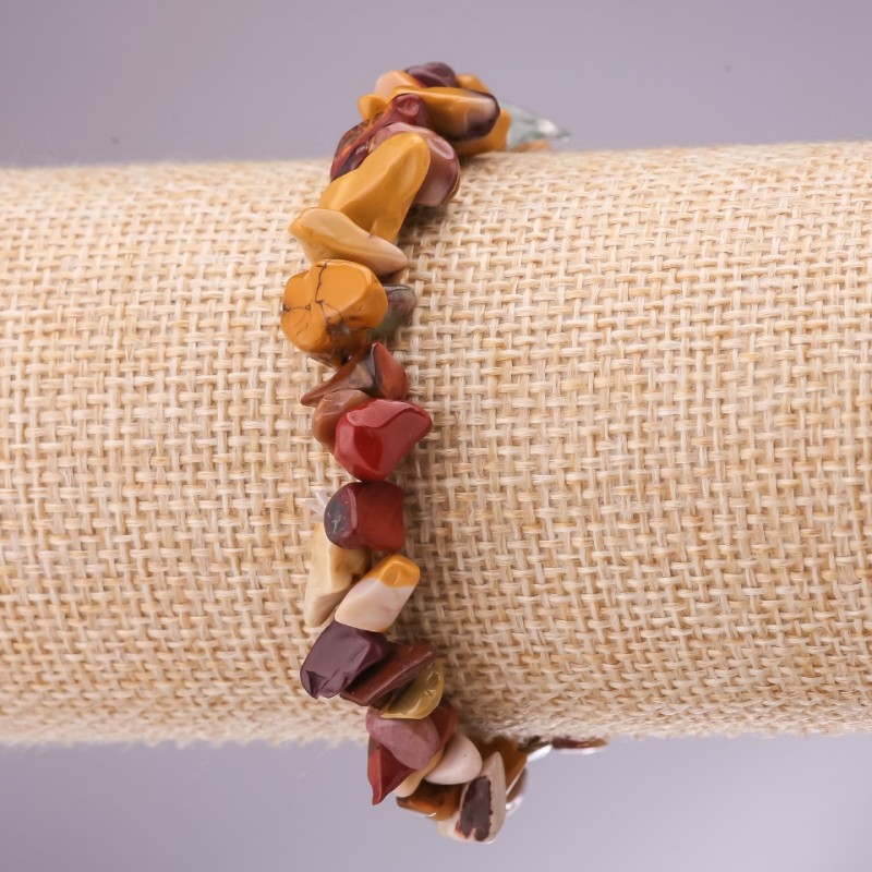 Bracciale elastico in jasper Mookaite, granuli 5–8 mm, lunghezza 18 cm