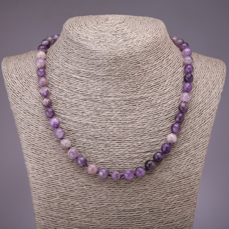 Collana in ametista sfaccettata, sfere da 8 mm, lunghezza 45 cm