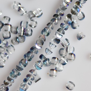 Perle di cristallo in stile Swarovski, incolore con rivestimento blu benzina, diametro 2,5×4 mm, filo lungo 48 cm