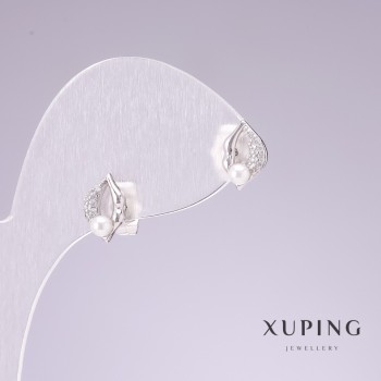 Orecchini a lobo Xuping rodio «Labbra con strass bianchi» 7×10 mm