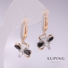 Orecchini Xuping placcati oro 18K, rodio con pietre nere e strass bianchi 30x12 mm
