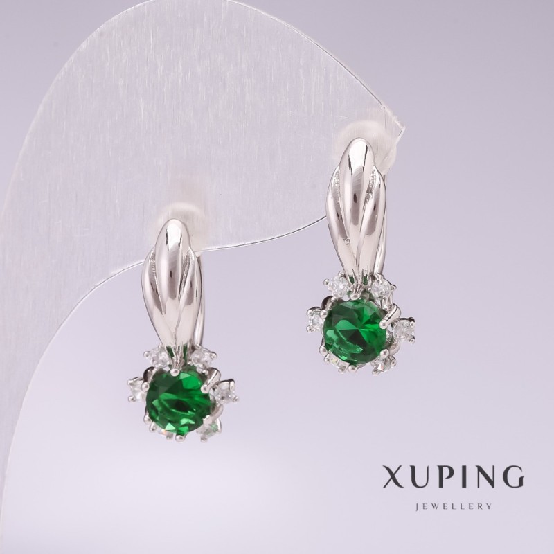 Orecchini Xuping rodio con pietre verdi 21x10 mm