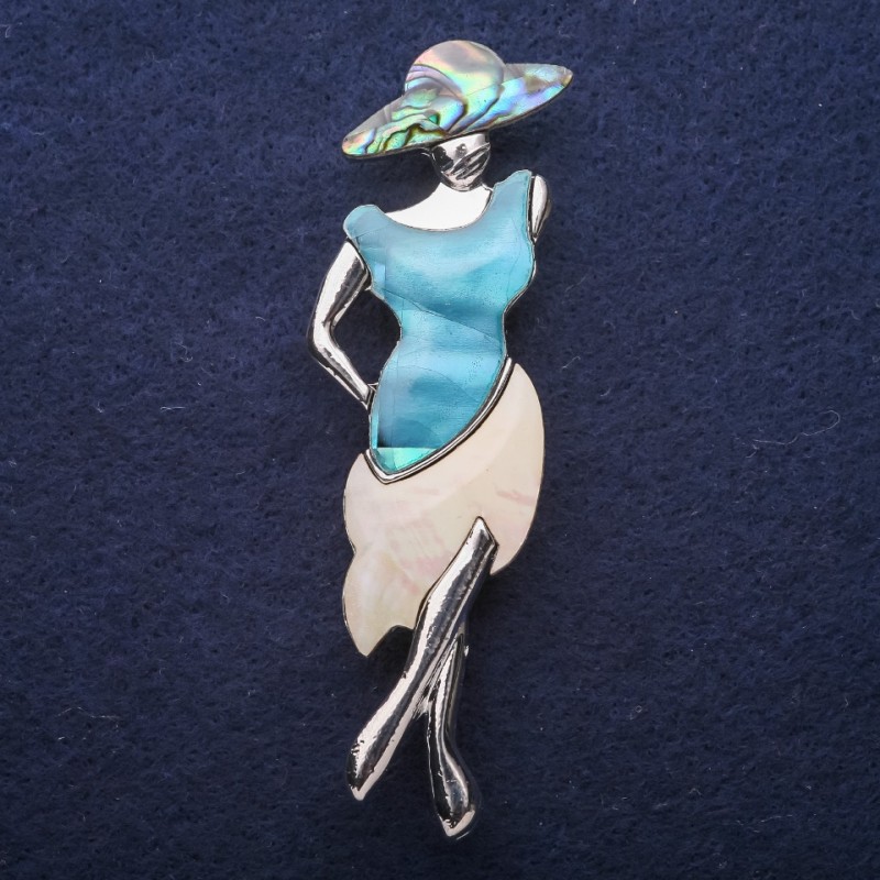 Spilla-ciondolo Dama con Madreperla e abalone 80x30 mm +