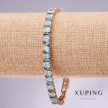 Bracciale Xuping con pietre azzurre e bianche, spessore 6,5 mm, lunghezza 17-19 cm, doratura con estensione