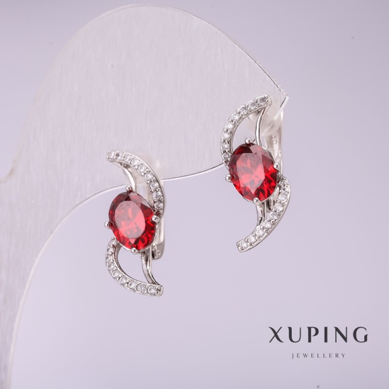 Orecchini Xuping rodiati con pietre rosse 21×8 mm