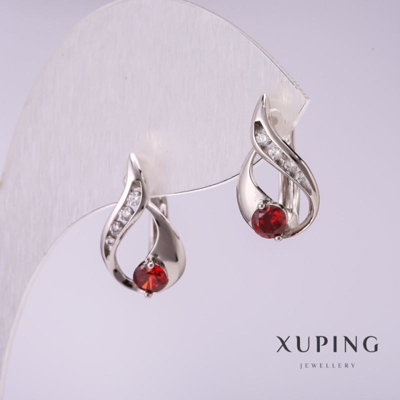 Orecchini Xuping rodiati con pietre rosse 17x10 mm