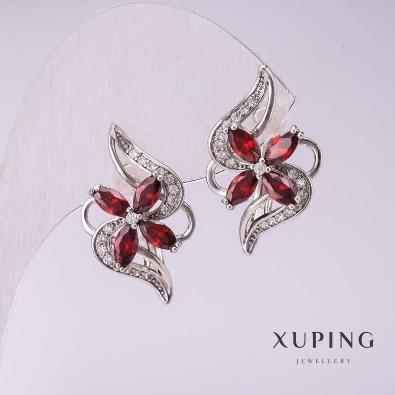 Orecchini Xuping con pietre rosse rodiate 10x24 mm