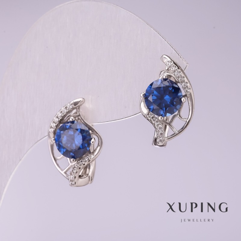 Orecchini Xuping con pietre blu 17x10 mm rodio