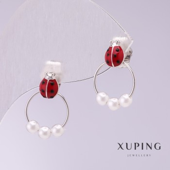 Orecchini Xuping Coccinelle rosse smaltate rodio 18×11 mm
