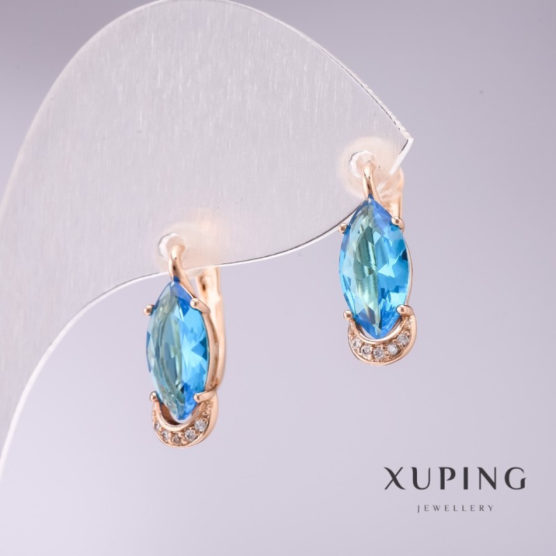 Orecchini Xuping con pietre azzurre 18×6 mm dorati