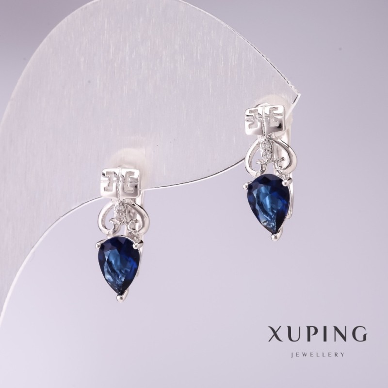 Orecchini Xuping con pietre blu 15x5 mm rodiati
