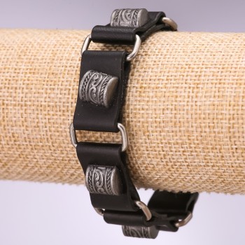 Bracciale maschile in ecopelle con motivo a maglie, cinturino, lunghezza 20-23 cm, spessore 20 mm