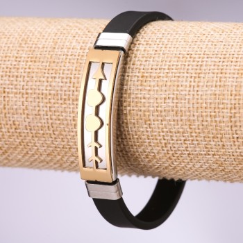 Bracciale da uomo in gomma con piastra a forma di cuore, lunghezza 20 cm, spessore 10 mm; finitura dorata e rodio
