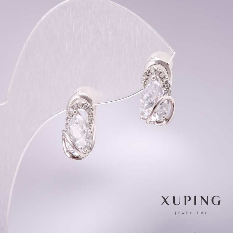 Orecchini Xuping con pietre bianche 14x8 mm rodiati
