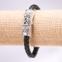 Bracciale con teschio in ecopelle intrecciata, nero, lunghezza 20 cm