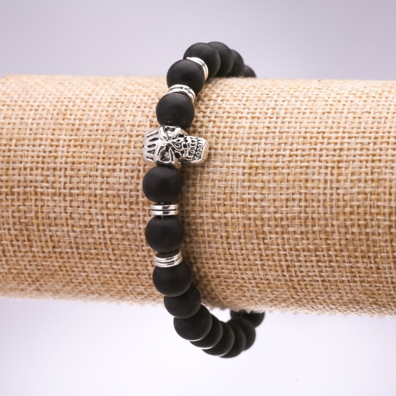 Bracciale elastico in shungite (artificiale) «cranio», diametro 8 mm, lunghezza 18 cm +