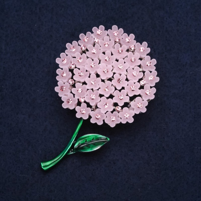 Spilla fiore «Ortensia rosa» 60×40 mm