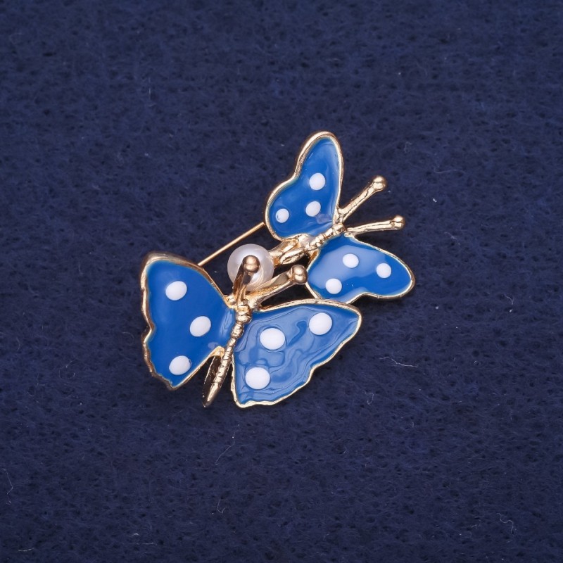 Spilla a farfalle smalto colore blu 32×26 mm metallo giallo