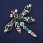 Spilla Libellula in strass verde-grigio