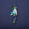 Spilla Pappagallo smalto e strass, colore blu azzurro verde bianco, 50×20 mm, metallo argentato
