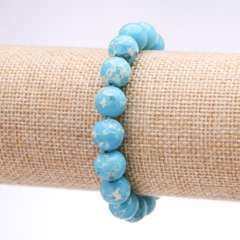 Bracciale "Varisite" (pressato) palline lisce azzurro chiaro, diametro 10 mm, lunghezza 18 cm su elastico