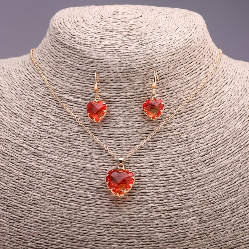 Set 'Cuore' multicolore rosso e giallo ciondolo 19x16 mm e orecchini 27x13 mm, lunghezza 50 cm