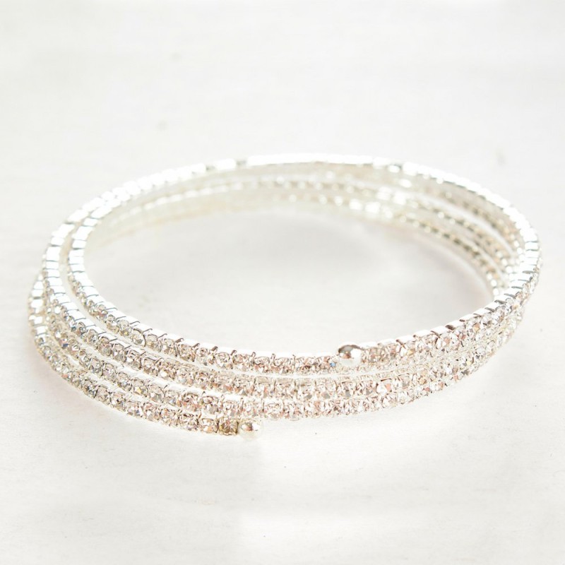 Bracciale sottile a spirale a tre giri con strass bianchi