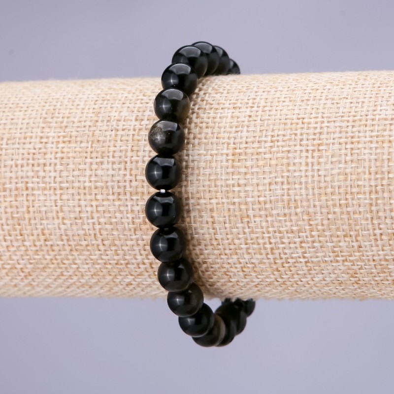 Bracciale in Ossidiana Solare, perle lisce da 8 mm su elastico