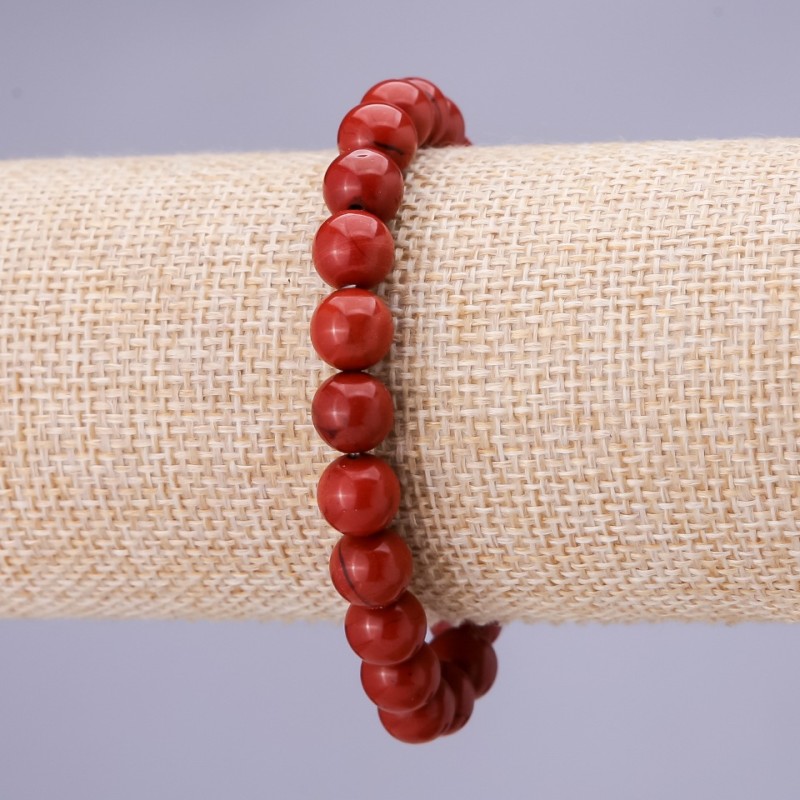 Bracciale elastico in jasper rosso, diametro 8 mm+